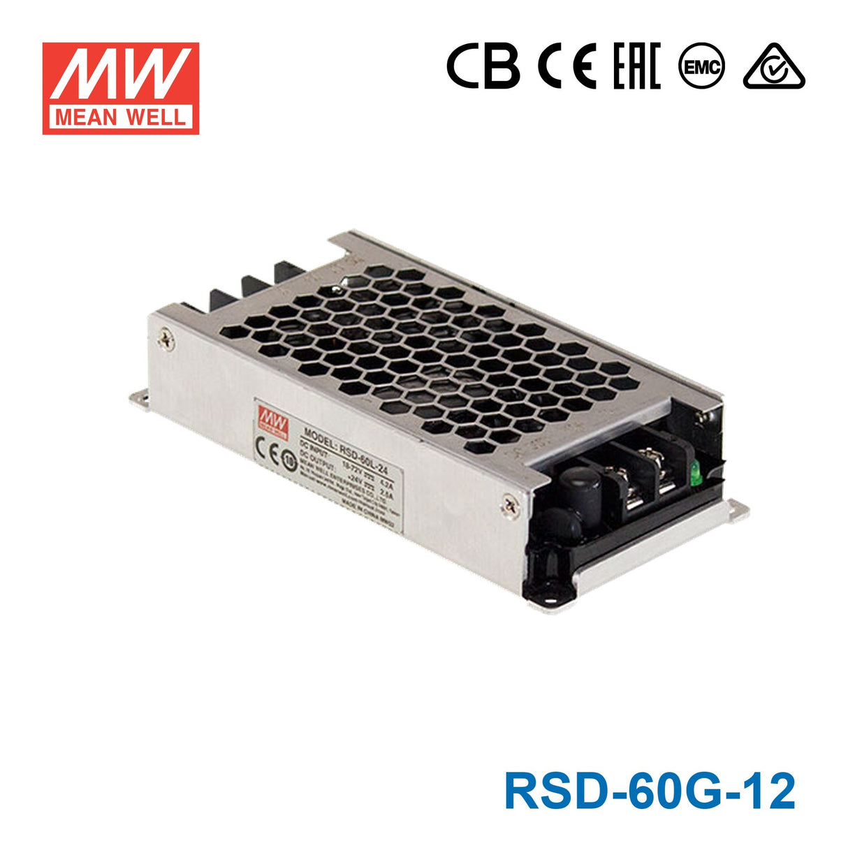 Mean Well RSD-60G-12 DC-DC Converter - 60W - 9~36V in 12V out 5A