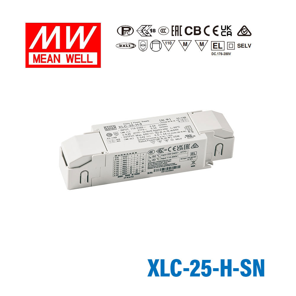 Mean Well XLC-25-H-SN LED Driver 25W 700mA 9~54V Constant Power with Strain-relief, NFC Current Setting