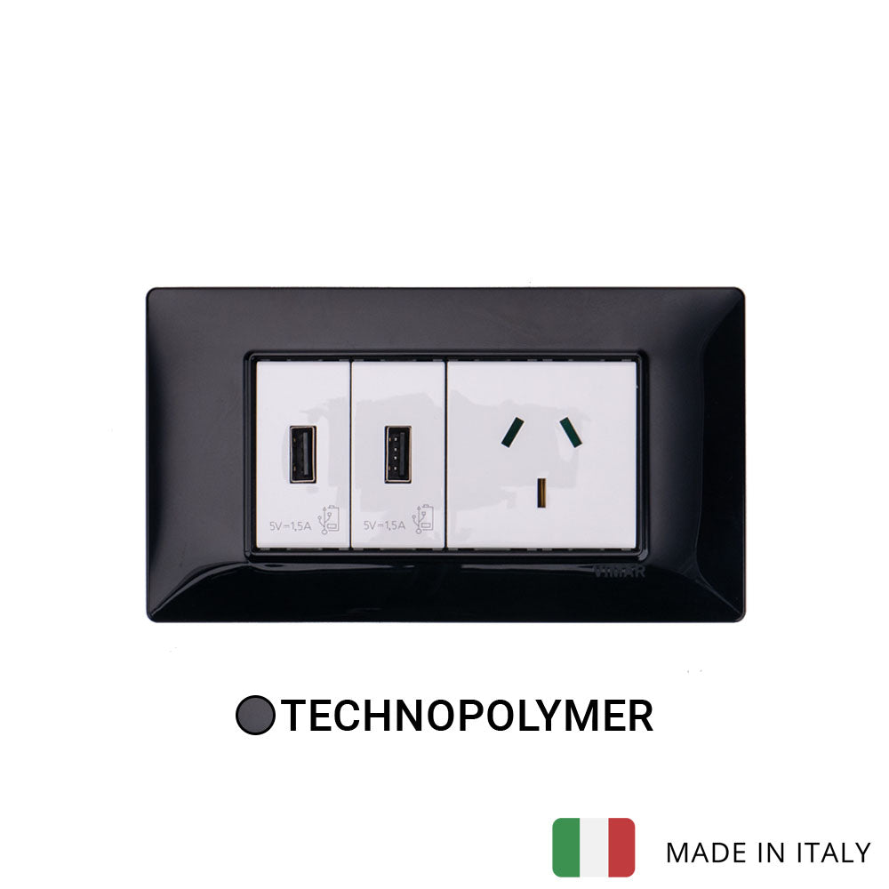 Vimar Plana Plastic 2 USB and 1 Socket - Black - 10A