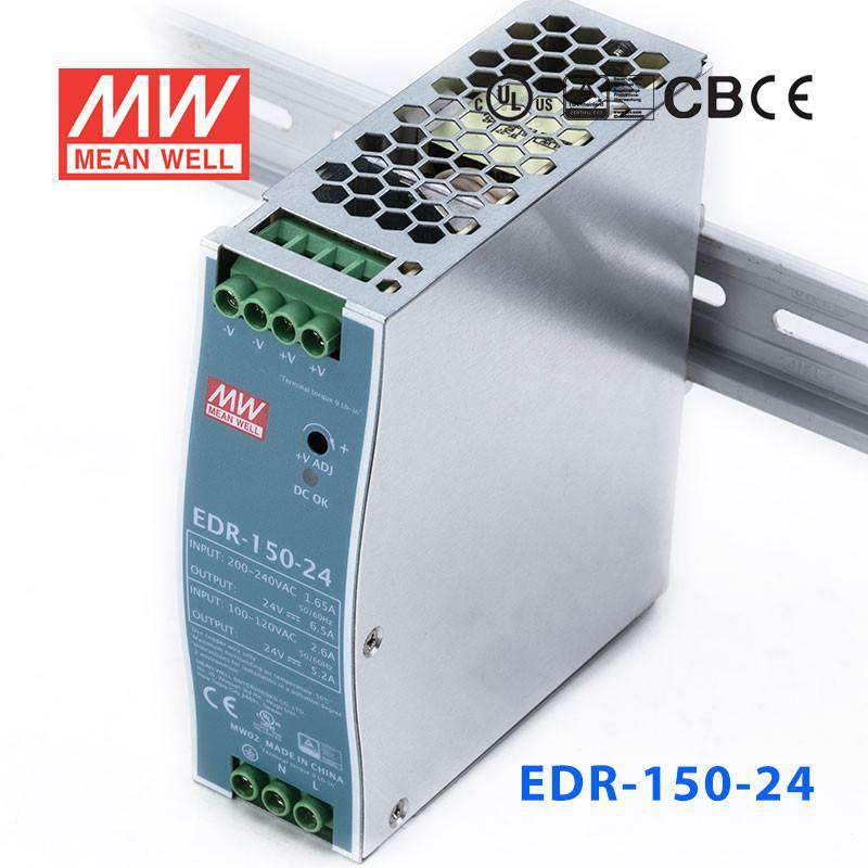 Mean Well EDR-150-24 Single Output Industrial Power Supply 150W 24V 6.5A - DIN Rail