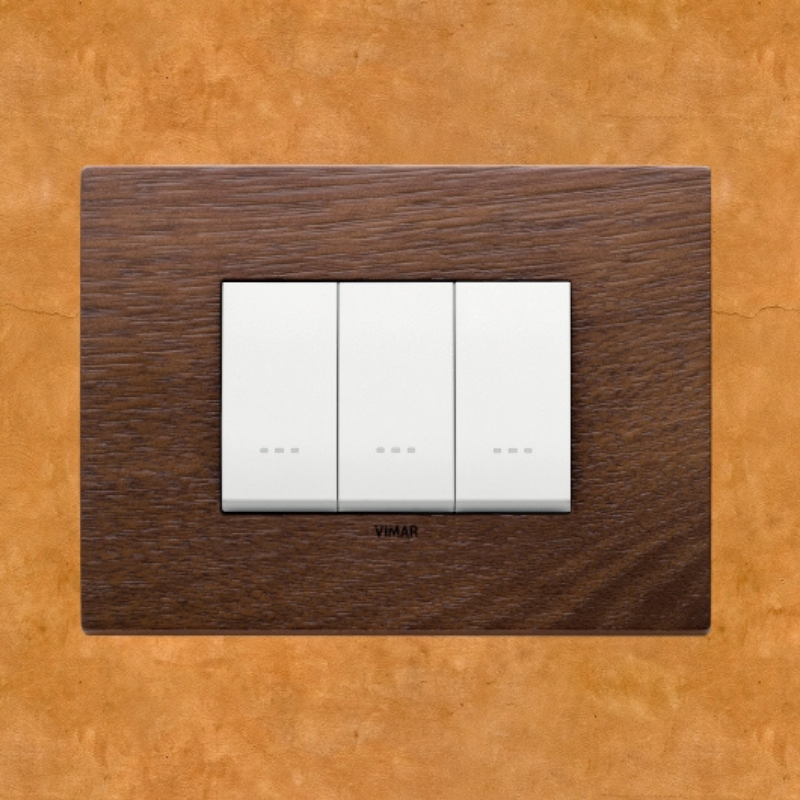 Vimar Eikon Wood 3 Gang Switch - American Walnut - 16A - PHOTO 1