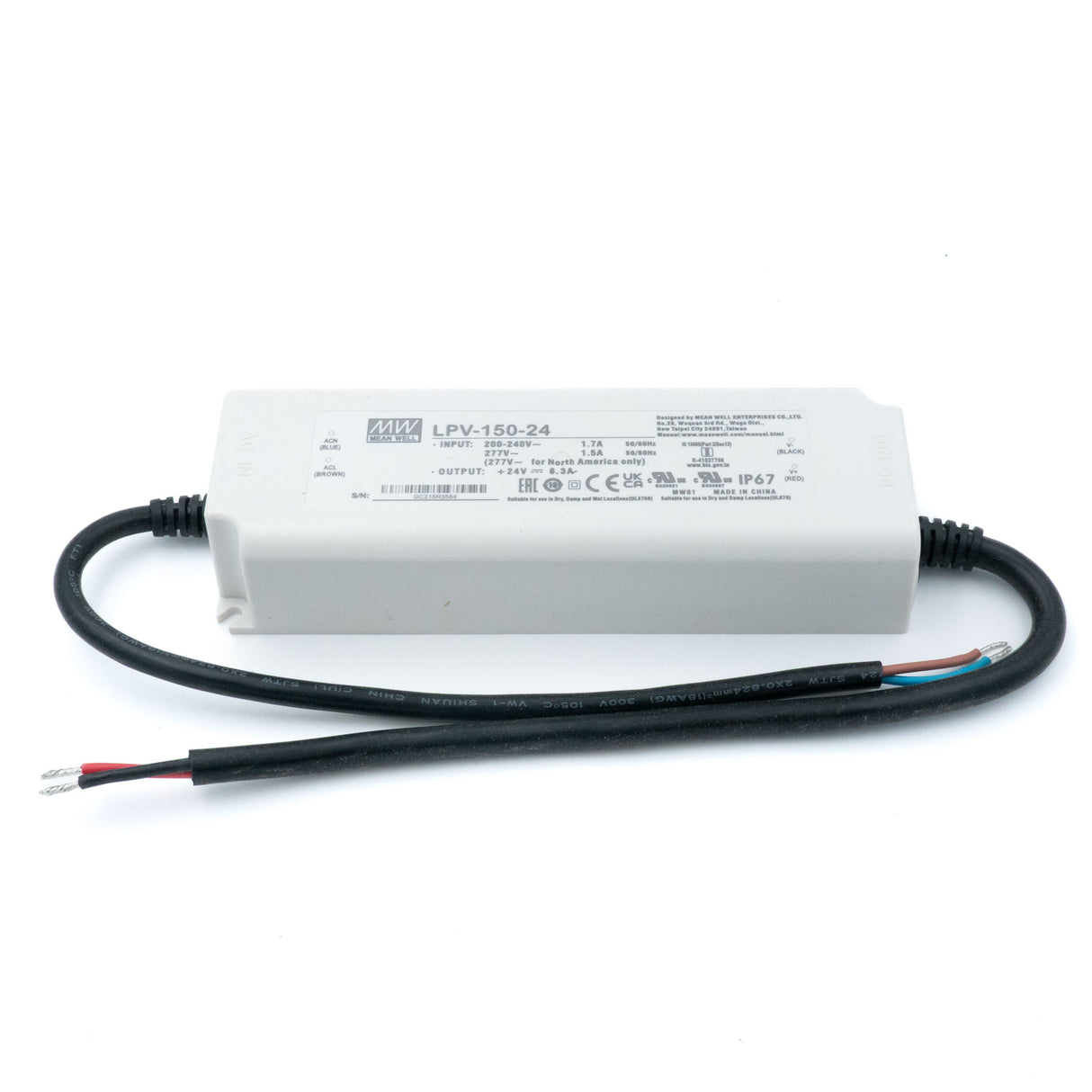 Mean Well LPV-150-24 LED Driver — 151.2W 24V 6.3A IP67 Waterproof - PHOTO 1