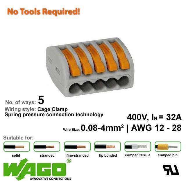 Wago 222-415 Compact Connector 5 Way - with Lever