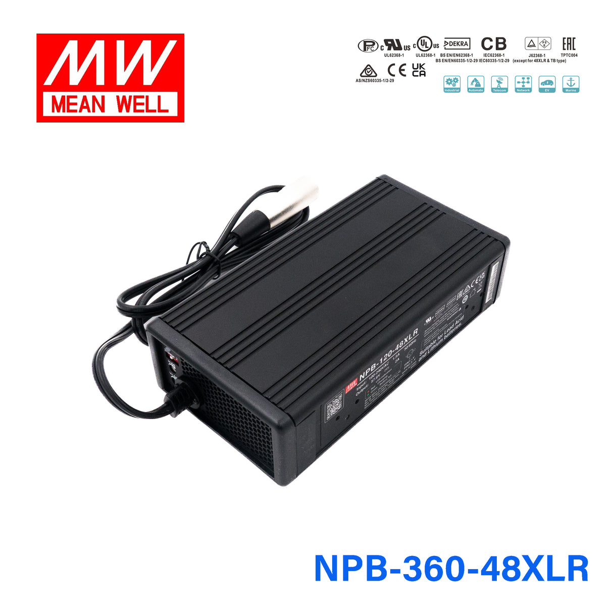 Mean Well NPB-360-48XLR Battery Charger 360W 48V 3 Pin Power Pin 6A
