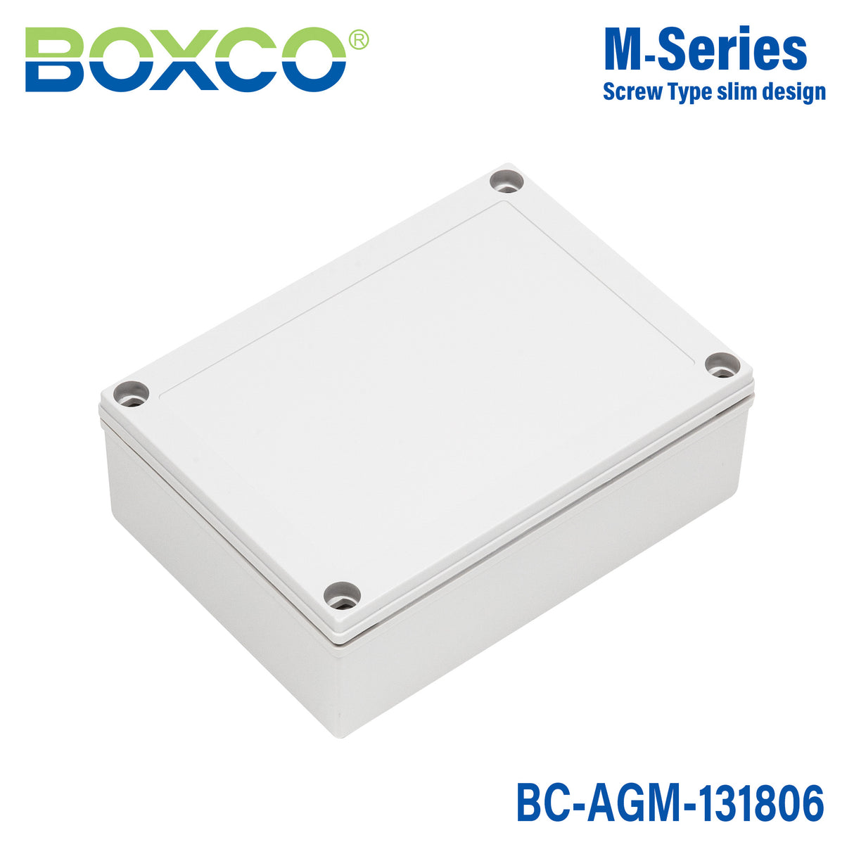 Boxco M-Series 130x180x60mm Plastic Enclosure, IP67, IK08, ABS, Grey Cover, Screw Type