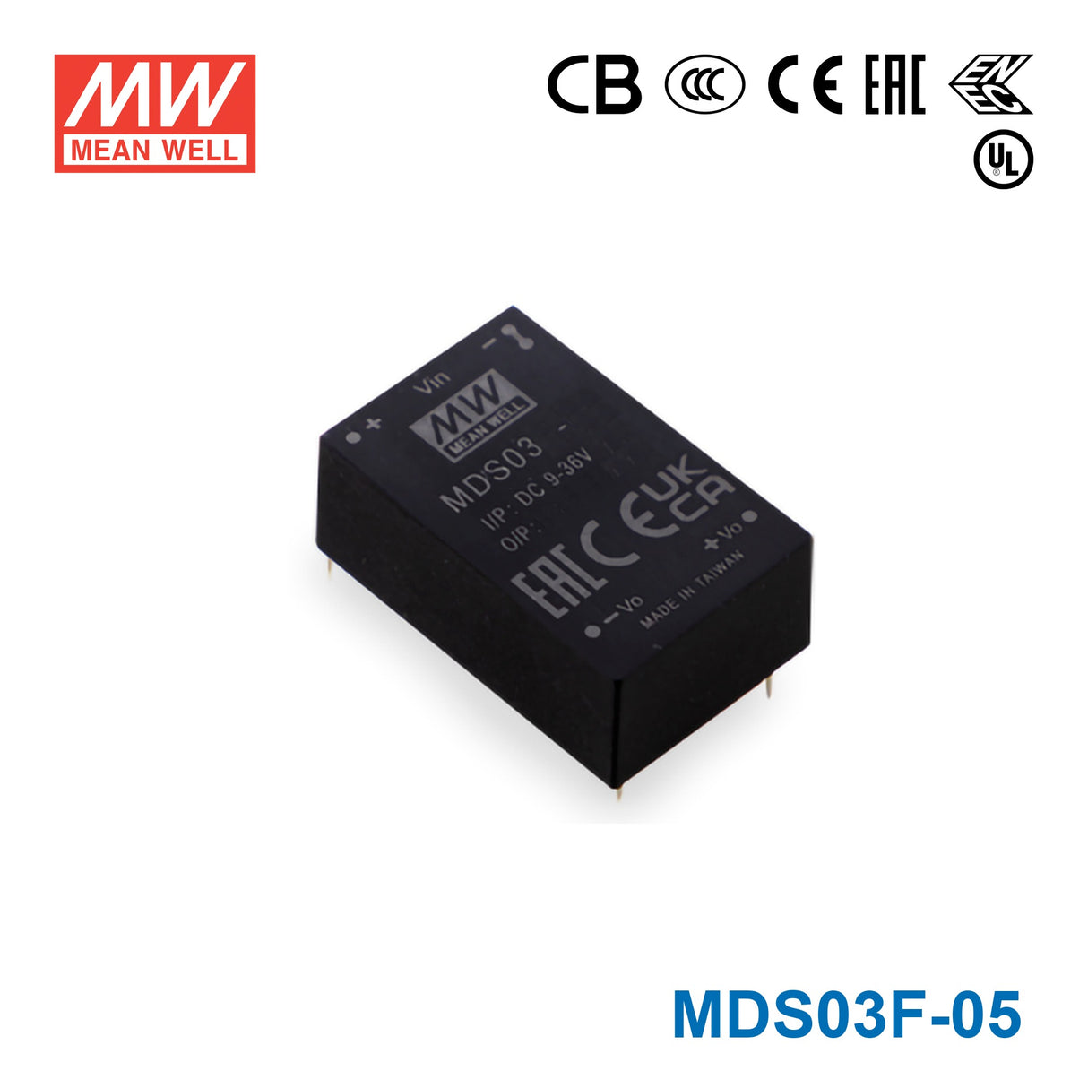 Mean Well MDS03F-05 Medical Grade DC/DC Converter 3W - 9-36V input, 5Voutput 600mA