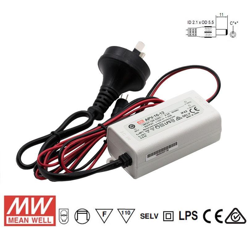 Mean Well S-APV-16-12 Power Supply 16W 12V with AU/NZ plug