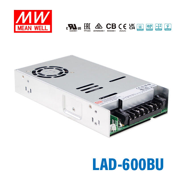 Mean Well LAD-600BU Security/Fire Alarm PSU with Battery Charger/UPS, 600W, 27.6V, UART Signal 18.74A