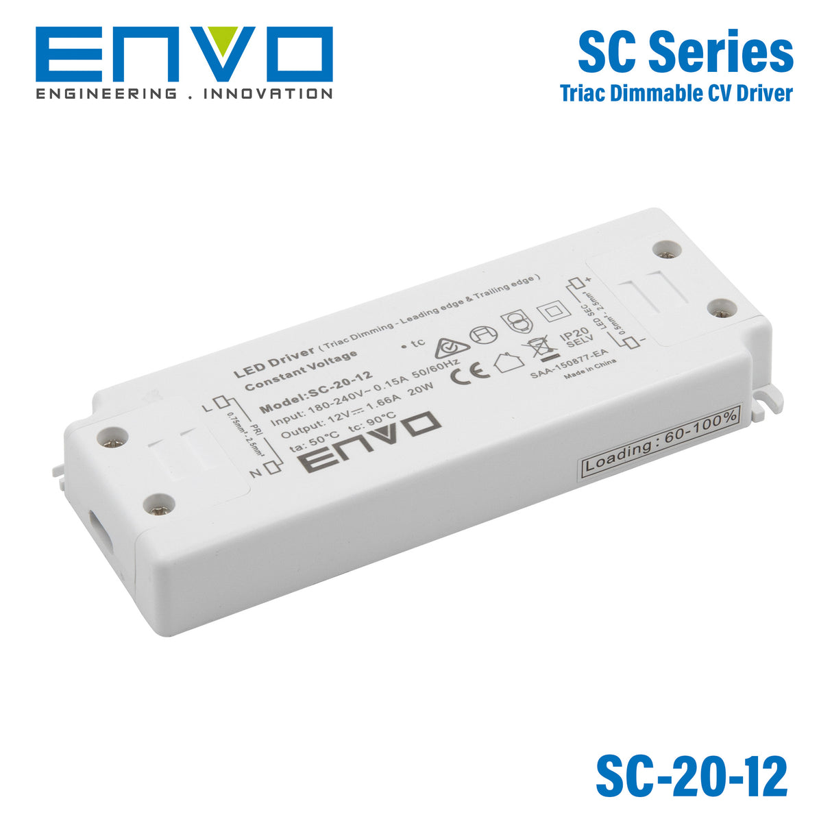 Envo SC-20-12 Power Supply 20W 12V - Triac dimmable 1.67A