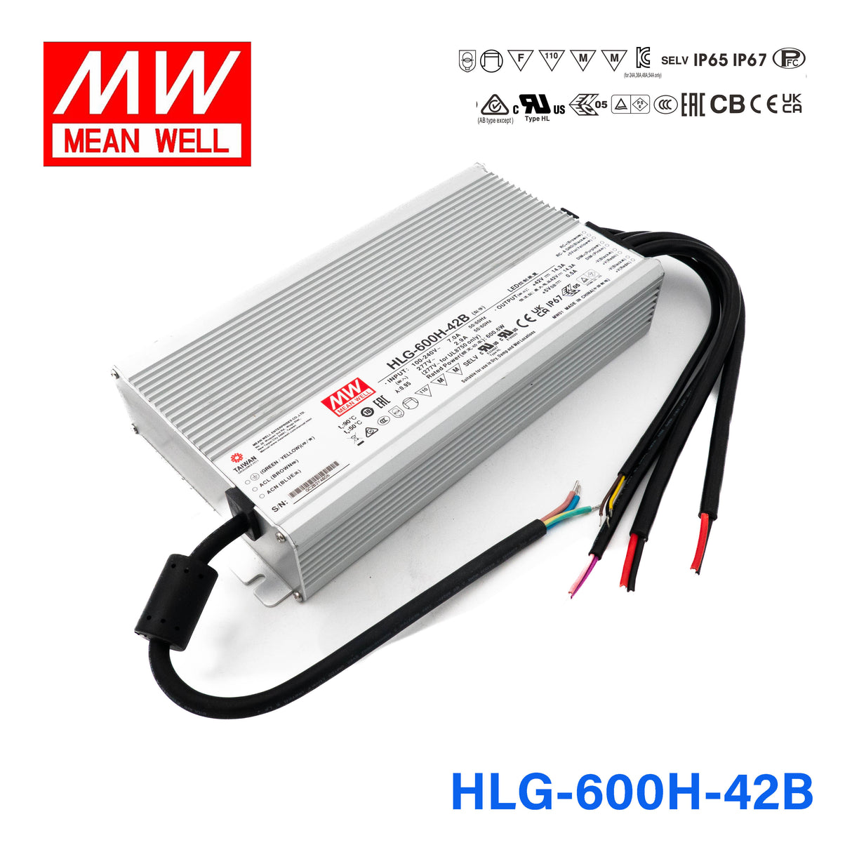 Mean Well HLG-600H-42B Power Supply 600W 42V- Dimmable 14.3A