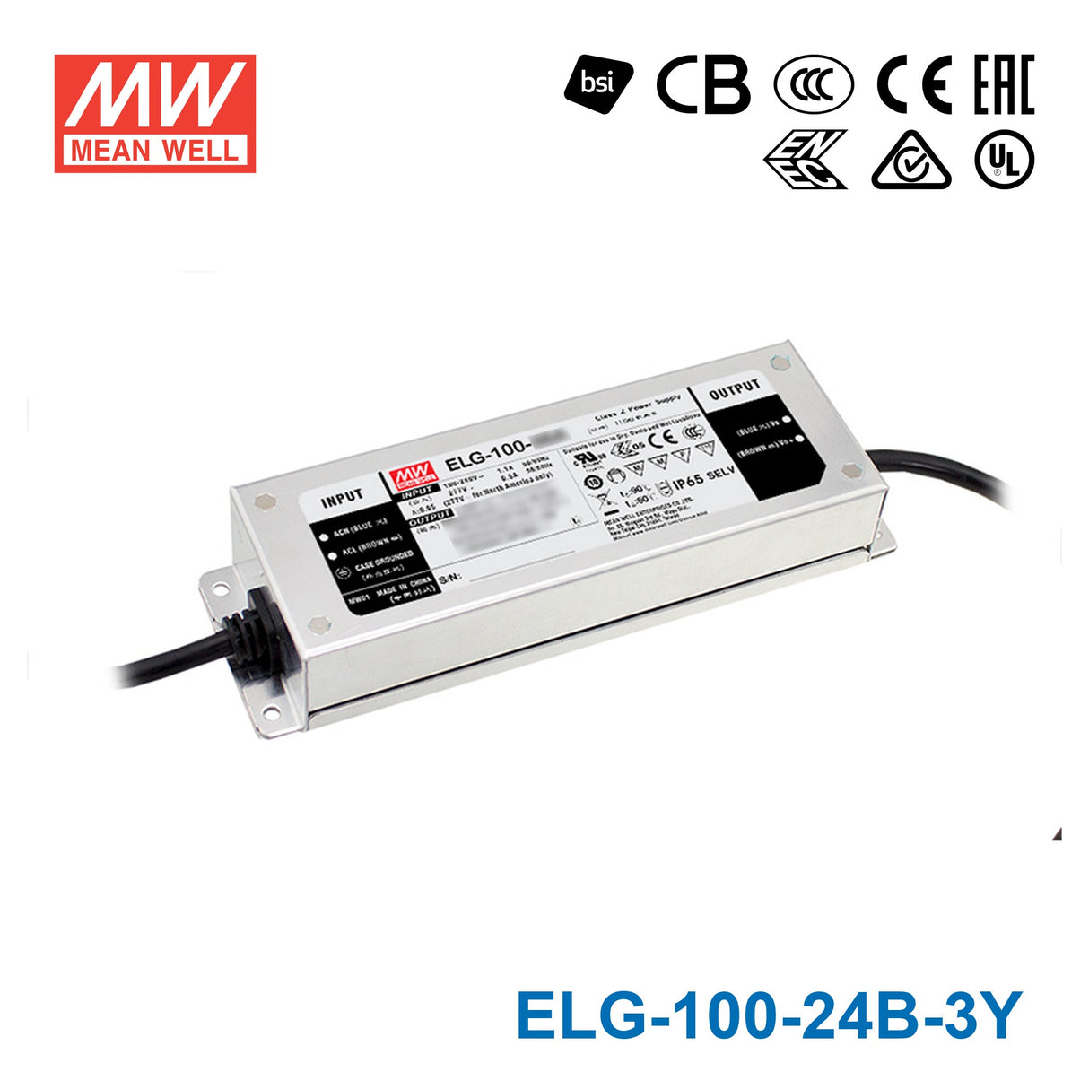 Mean Well ELG-100-24B-3Y Power Supply 96W 24V - Dimmable 4A β 3-Wire Input (with Earth)