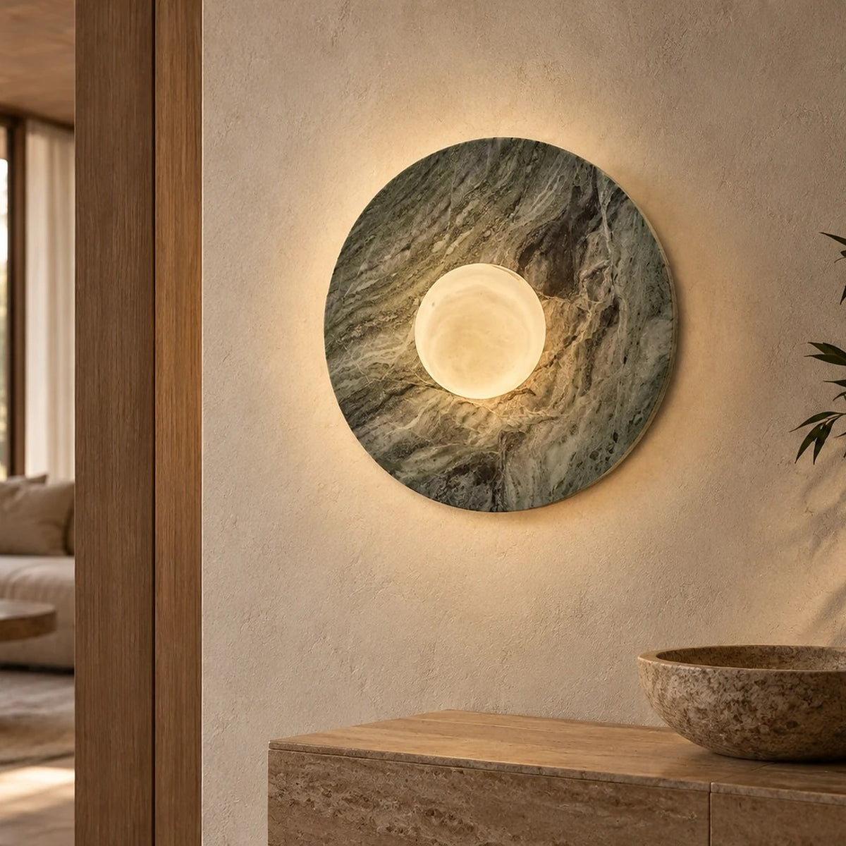Archilight Alabaster-Stone Orbi Disc Wall Light β illustrative scene