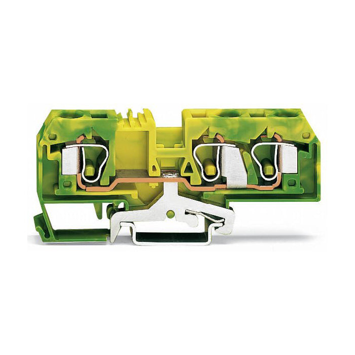 Wago 284-687 3-conductor Ground Terminal Block 10mm² Center Marking for DIN-rail CAGE CLAMP® Green-Yellow