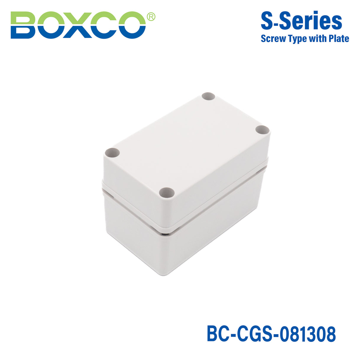 Boxco S-Series 80x130x85mm Plastic Enclosure, IP67, IK08, PC, Grey Cover, Screw Type