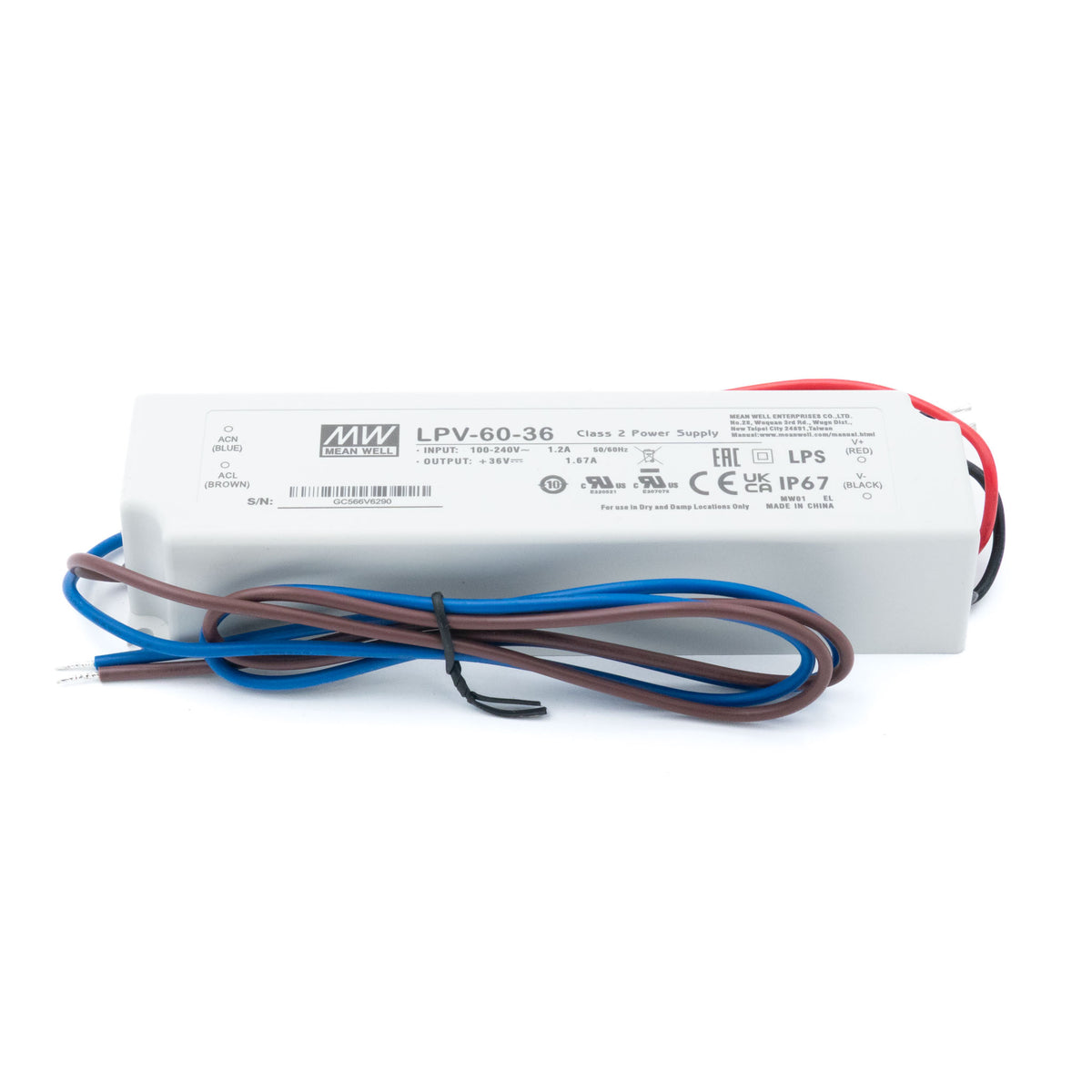 Mean Well LPV-60-36 LED Driver β 60W 36V 1.67A IP67 Waterproof - PHOTO 1