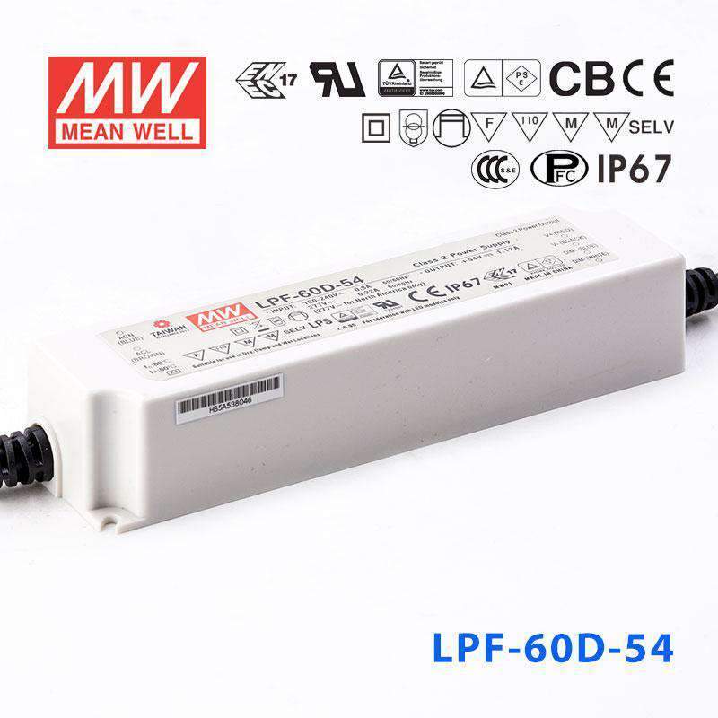 Mean Well LPF-60D-54 Power Supply 60W 54V - Dimmable 1.12A