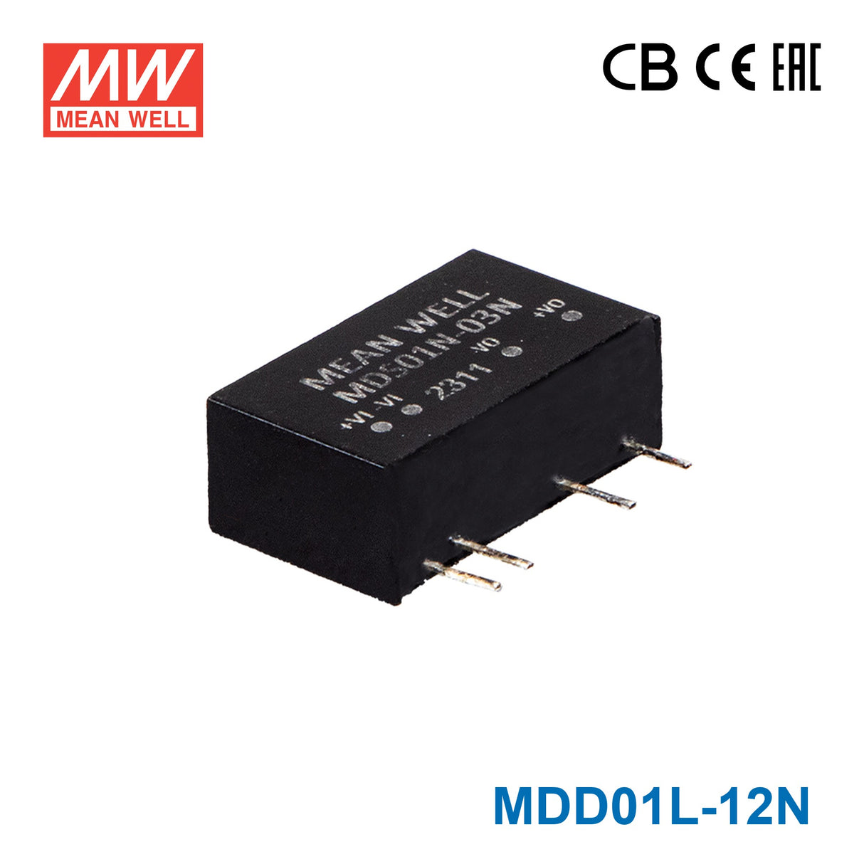 Mean Well MDD01L-12N SIP Package DC-DC Converter- 1W - ±12V Out 42mA