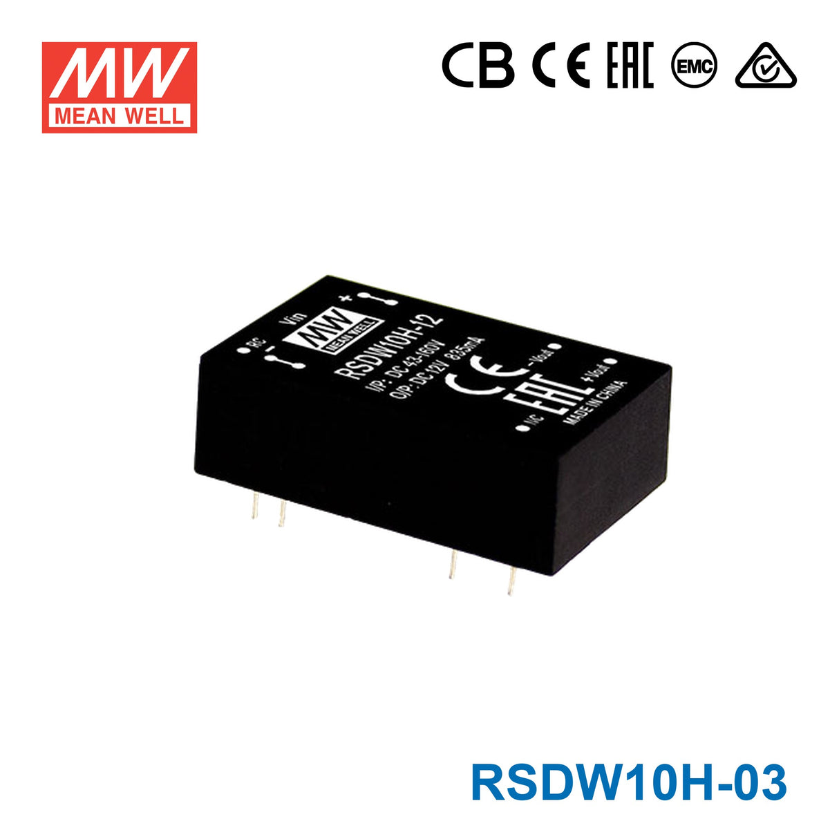 Mean Well RSDW10H-03 DC-DC Converter - 10W - 43~160V in 3.3V out 2.5A