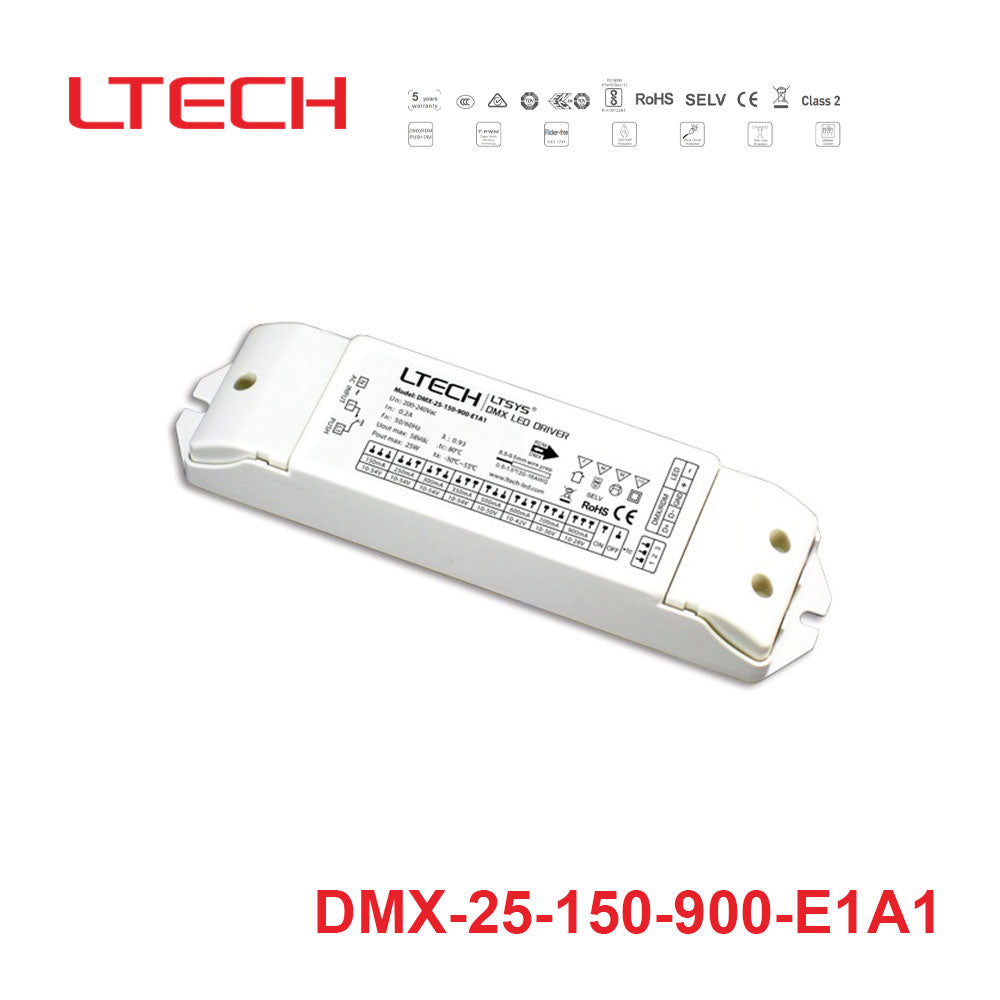 LTECH DMX-25-150-900-E1A1 25W 150~900mA CC DMX LED Driver - Selectable Output
