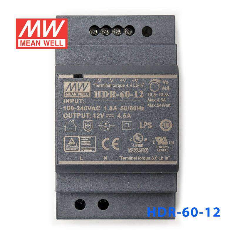 Mean Well HDR-60-12 Ultra Slim Step Shape Power Supply 60W 12V 4.5A - DIN Rail - PHOTO 2