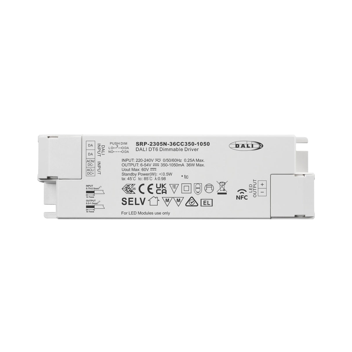 ENVO DALI2 DT6 CC Driver, 36W, 350-1050mA, NFC Control