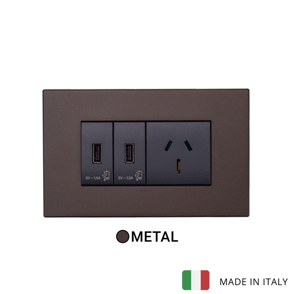 Vimar Eikon Metal 2 USB, 1 Socket - Dark Bronze - 15A - PHOTO 3