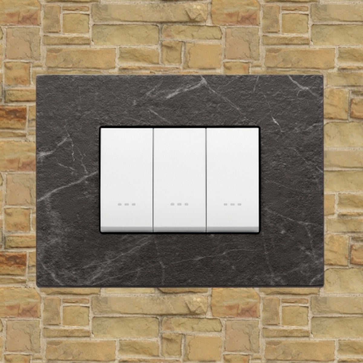 Vimar Eikon Marble 3 Gang Switch - Black Marquina - 16A - PHOTO 1