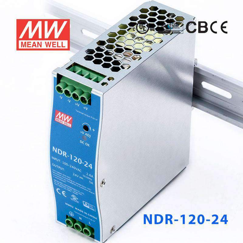 Mean Well NDR-120-24 Single Output Industrial Power Supply 120W 24V 5A - DIN Rail