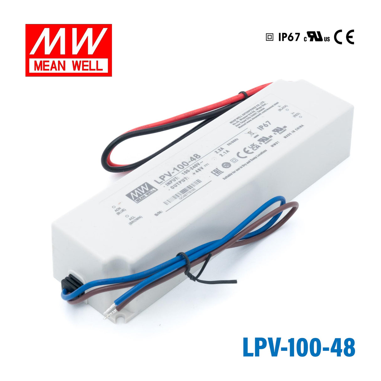 Mean Well LPV-100-48 LED Driver — 100.8W 48V 2.1A IP67 Waterproof