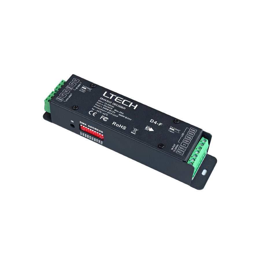 Ltech D4-F Constant Voltage 4 Channel DMX/RDM Decoder, 12-24V, 5A per Channel