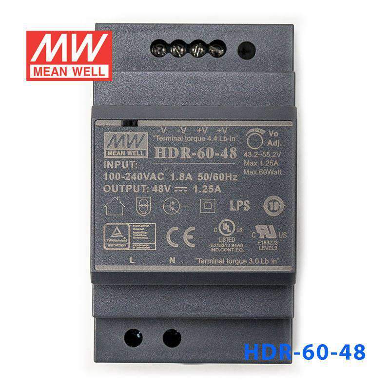 Mean Well HDR-60-48 Ultra Slim Step Shape Power Supply 60W 48V 1.25A - DIN Rail - PHOTO 2