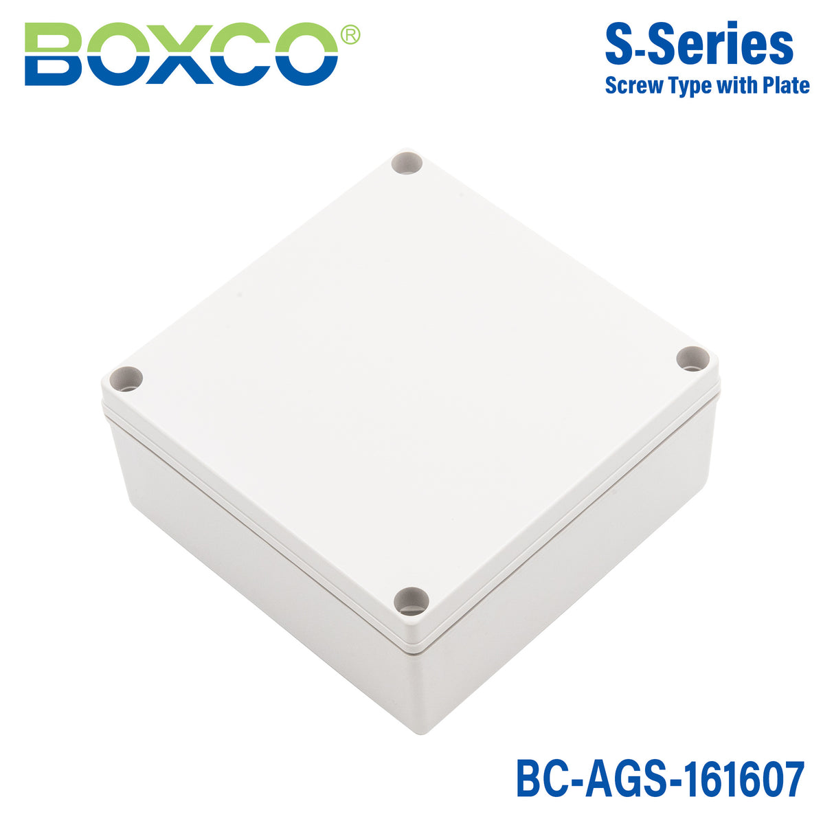 Boxco S-Series 160x160x70mm Plastic Enclosure, IP67, IK08, ABS, Grey Cover, Screw Type