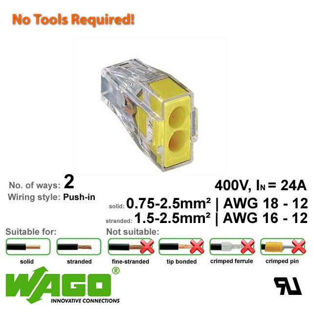Wago 773-102 Push Wire Connector - 2 Way