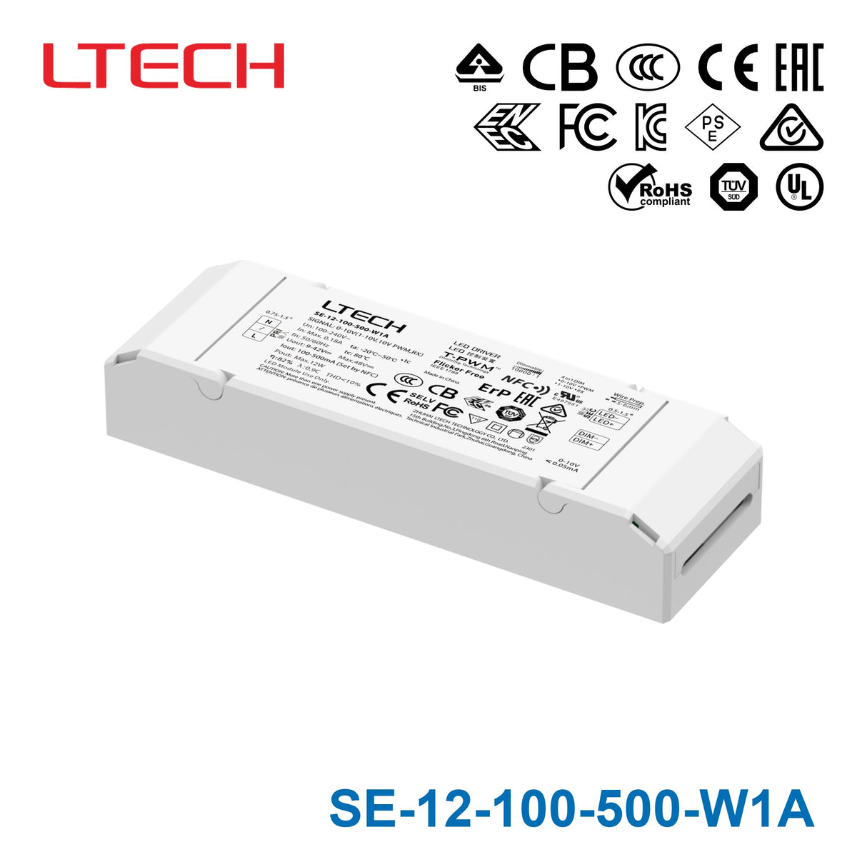 Ltech SE-12-100-500-W1A 12W 9-42VDC CC 0-10V LED Driver 0.1-0.5A