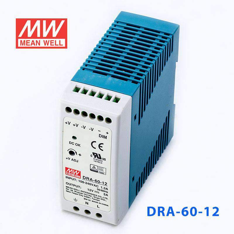 Mean Well DRA-60-12 Single Output Switching Power Supply 60W 12V 5A - DIN Rail - PHOTO 1