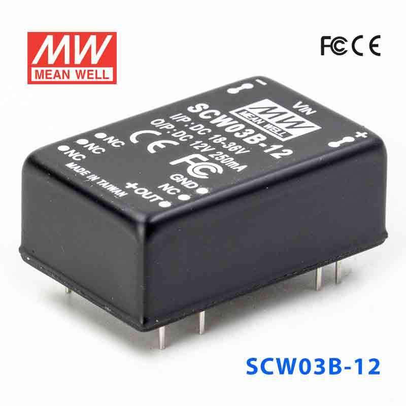 Mean Well SCW03B-12 DC-DC Converter - 3W 18~36V DC in 12V out 250mA