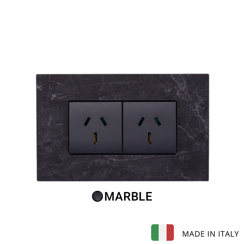 Vimar Eikon Marble 2 Socket - Black Marquina - 15A
