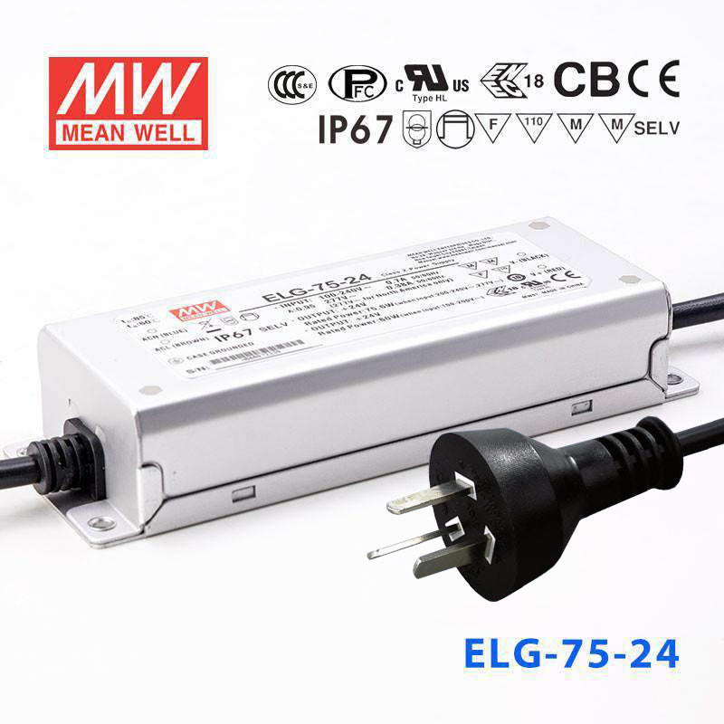 Mean Well S-ELG-75-24 Power Supply 75W 24V with AU/NZ plug 3.15A