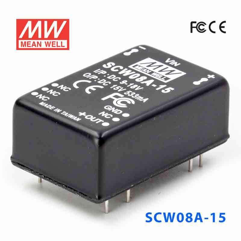Mean Well SCW08A-15 DC-DC Converter - 8W 9~18V DC in 15V out 533mA