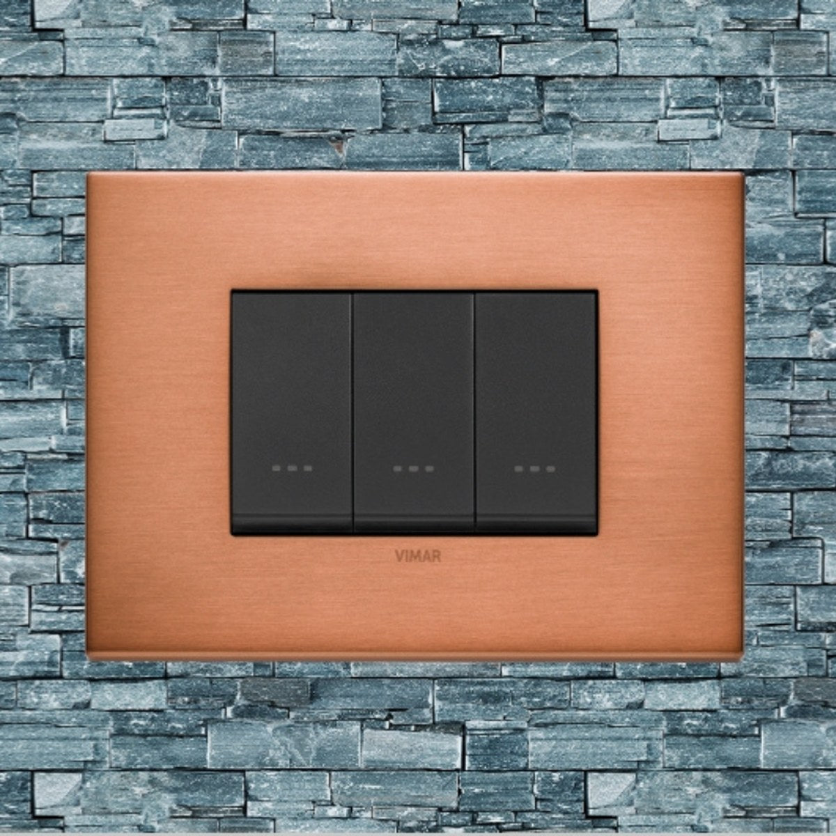 Vimar Eikon Metal 3 Gang Switch - Brushed Copper - 16A - PHOTO 1