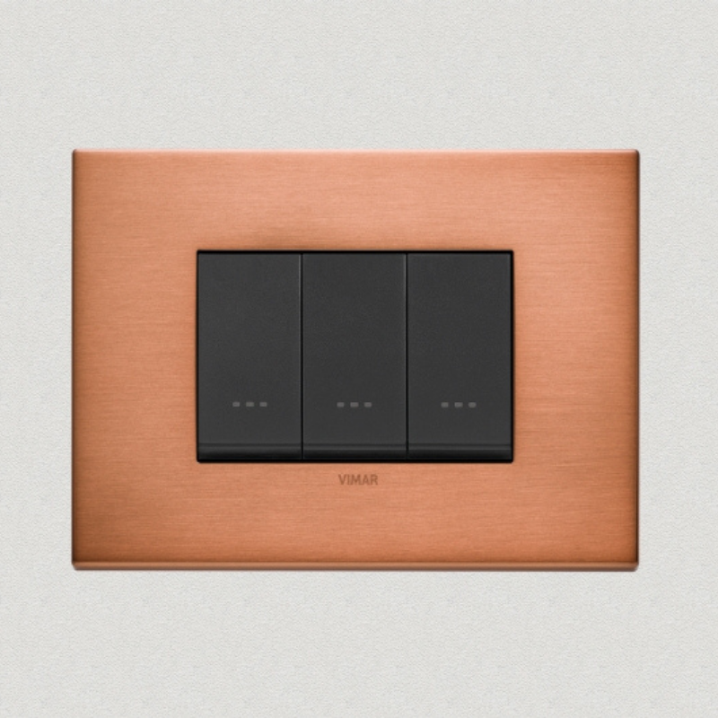 Vimar Eikon Metal 3 Gang Switch - Brushed Copper - 16A - PHOTO 2