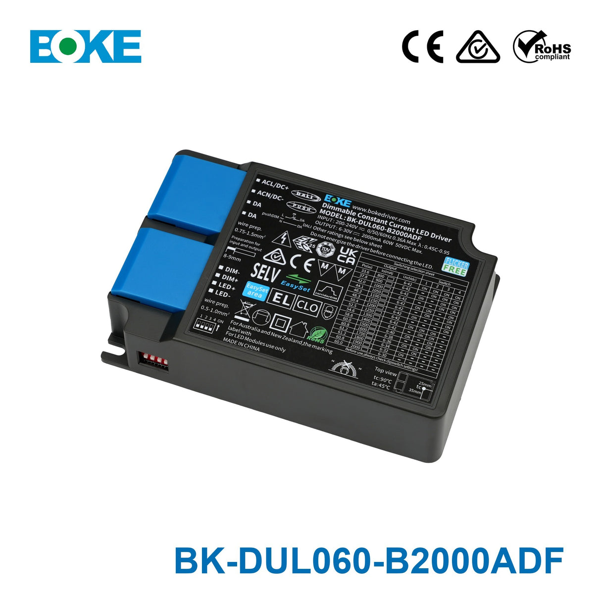 BOKE BK-DUL060-B2000ADF 60W DALI-2 LED Driver