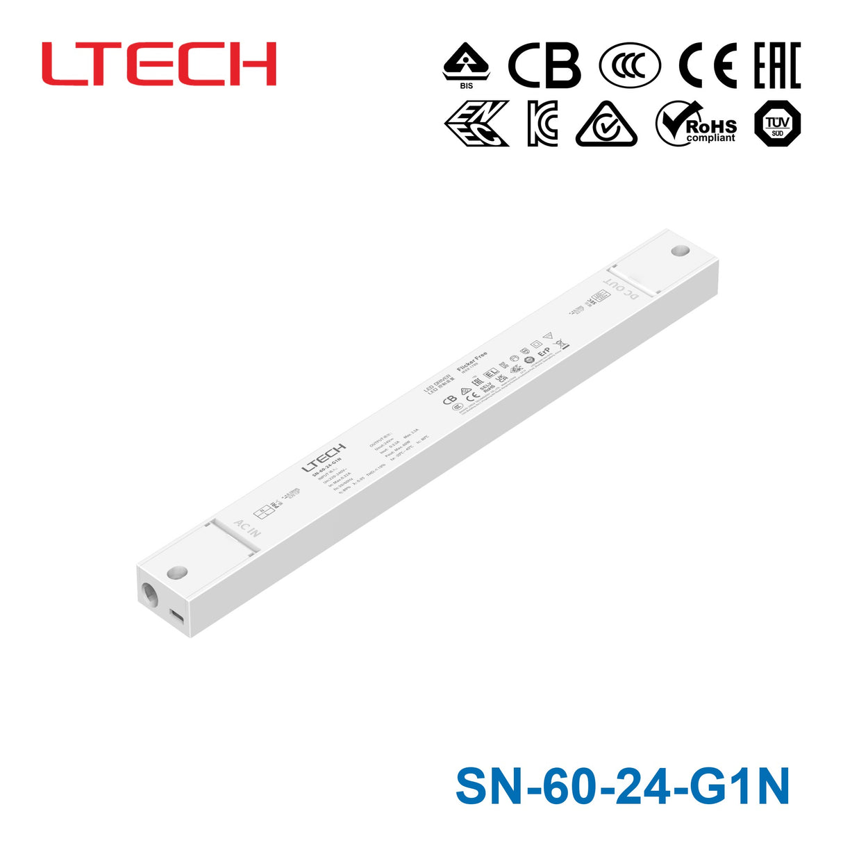 Ltech SN-60-24-G1N 60W 24VDC CV LED Driver 2.5A