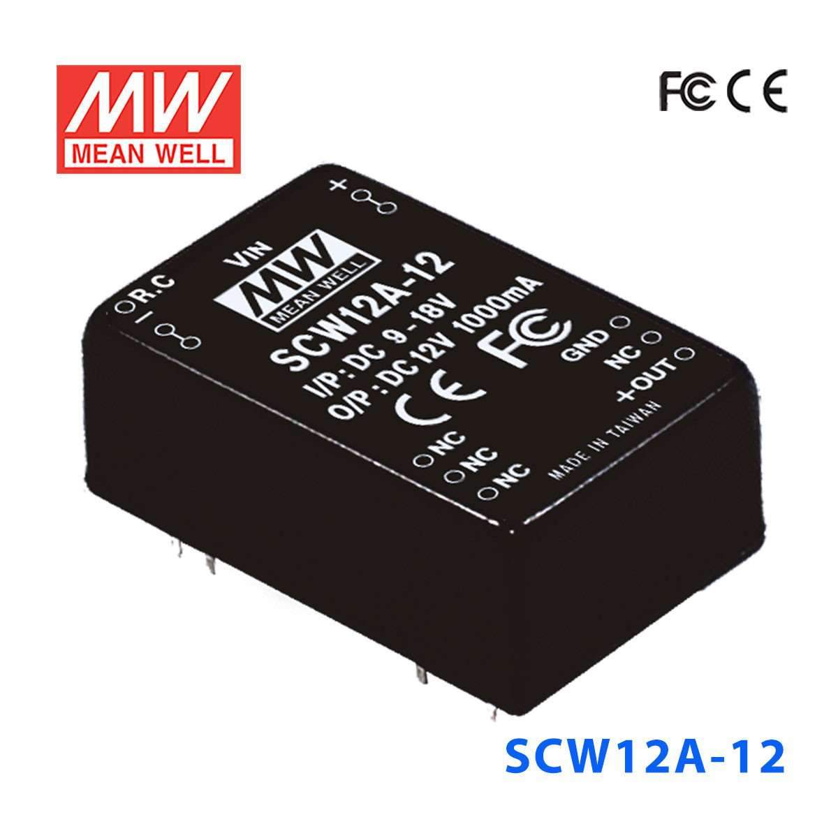 Mean Well SCW12A-12 DC-DC Converter - 12W 9~18V DC in 12V out 1A