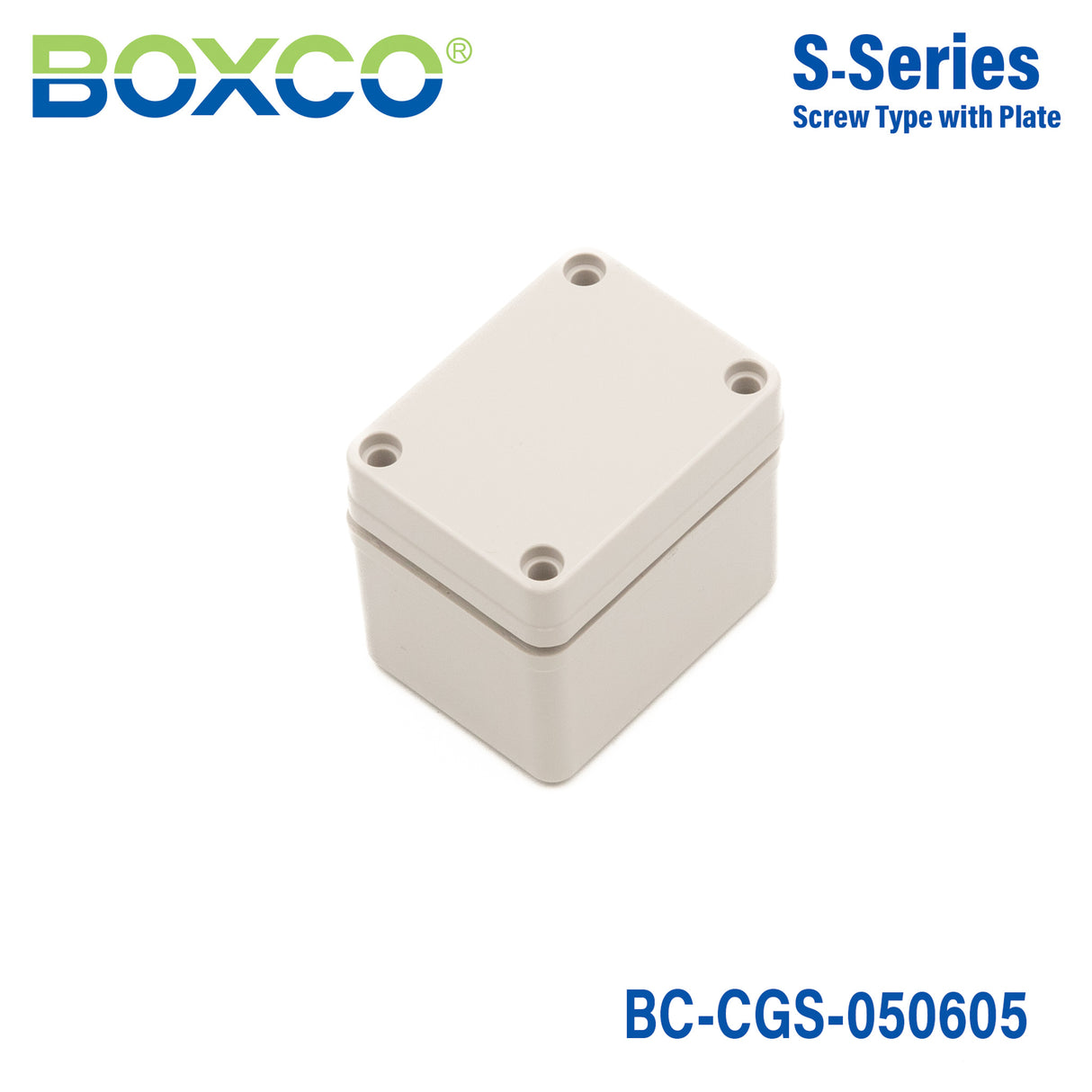 Boxco S-Series 50x65x55mm Plastic Enclosure, IP67, IK08, PC, Grey Cover, Screw Type