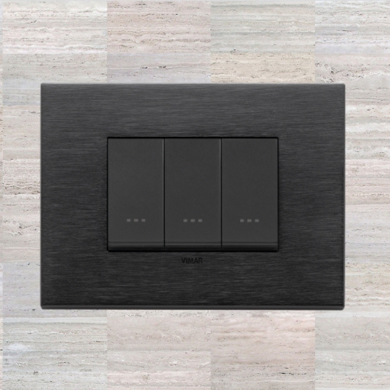 Vimar Eikon Metal 3 Gang Switch - Brushed Black - 16A - PHOTO 2