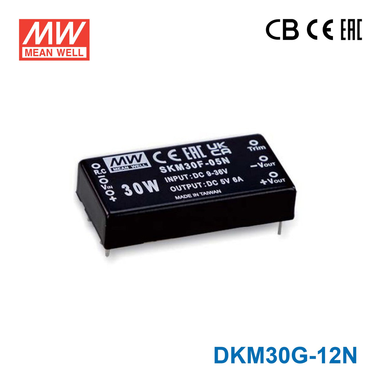 Mean Well DKM30G-12N 2"x1" Package DC-DC Converter 30W 12V, Single Output 1.25A