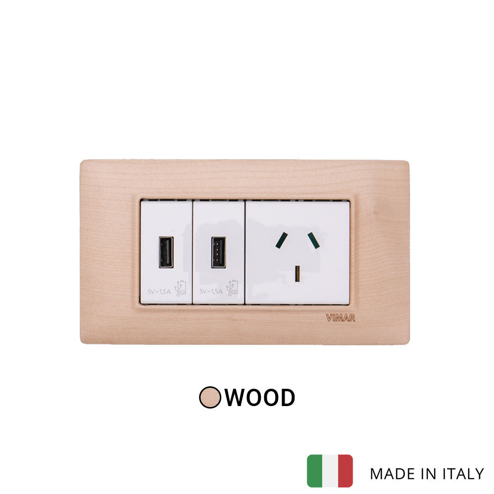 Vimar Plana Wood 2 USB and 1 Socket - Wood Maple - 10A - PHOTO 2