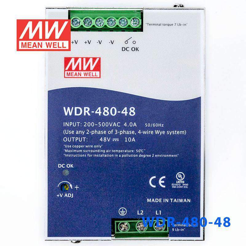 Mean Well WDR-480-48 Single Output Industrial Power Supply 480W 48V 10A - DIN Rail - PHOTO 2