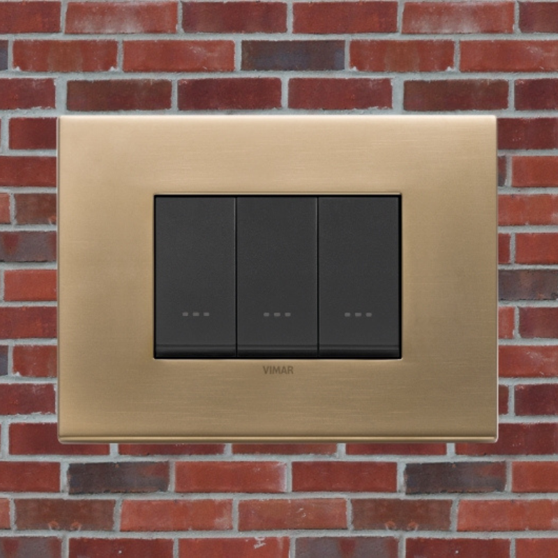 Vimar Eikon Metal 3 Gang Switch - Antique Gold - 16A - PHOTO 1